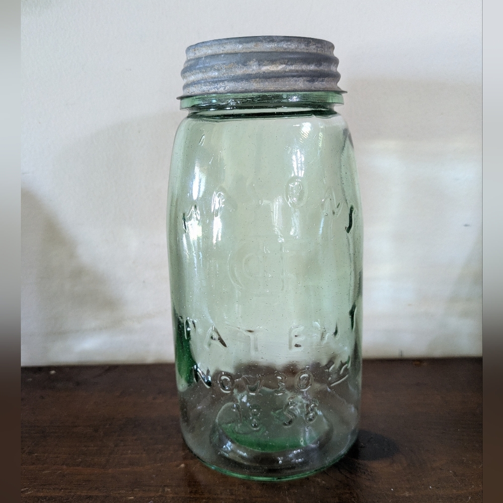 MASON H12 Pale Green 2 Qt. Canning Jar. Pat. Nov. 30, 1858. Consolidated Fruit